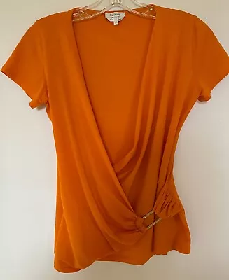 Max Mara Women's Top Medium Orange Cap-Like Sleeve Gold-Color Buckle Front • $52