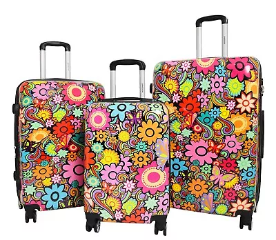 4 Wheel Suitcases Multi Flower Print Hard Shell Luggage Lightweight Travel Bags • £169.99