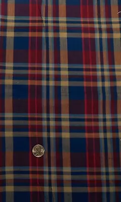 M401 Fabric Plaid Madras Red Blue Gold 1 Yard 6  X 44  • $3.50