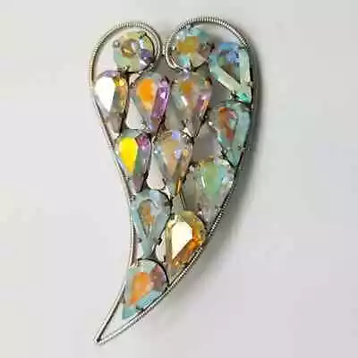 VTG B. David Signed Heart Shaped Silver-tone Brooch Pin Aurora Borealis Stones • $15