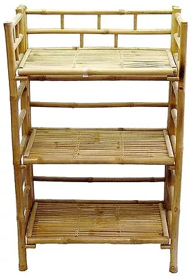 Bamboo Tiki 3-Tier Rack Patio Deck Or Indoor Bookcase Folding Shelf • $179
