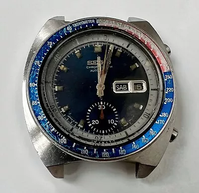 Seiko 6139-6002 Chronograph Automatic Men's Watch POGUE PEPSI Vintage Black Dial • $220