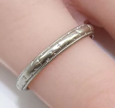 Vtg Art Deco 1930 Platinum Etched 2mm Eternity Wedding Band Ring Size 5 LME2 • $399.99