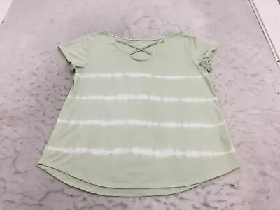 Mudd T Shirt Womens XL Green White Dyed Striped Short Cap Sleeve Strappy V Neck • $6