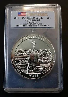 2011 Gettysburg ATB 5 Oz. Silver Coin PCGS MS69 DMPL First Strike Nice • $295