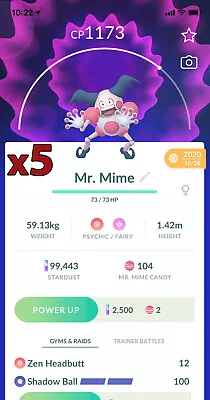 Pokemon TRADE - 5x Mr. Mime Trade !! Good Chance Of Lucky And Good IVs !! • $4.90