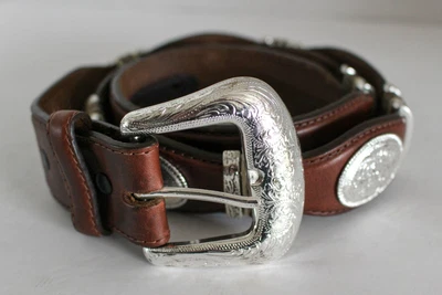 $63.99 • Buy Tony Lama Cutting Champ Brown Leather Silver Conchos Western Belt Mens Size 34