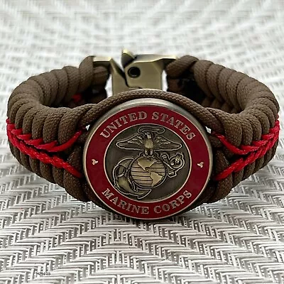 Marine Corps Bracelet; Coyote Brown Fishtail With Red Stitching • $48