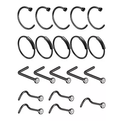 20PCS Surgical Steel Nose Hoop Rings L-Shaped Nose Studs Nose Piercing 20G • $9.89