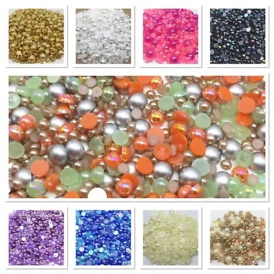 10 Colours Flatback Half Pearls 4MM 6MM 8MM Craft Card Making Embellishment Gems • £4.65