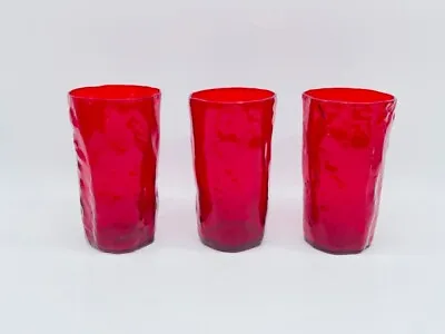 Set Of 3 Vintage SENECA Driftwood Ruby Red 5-3/4  16 Oz. Flat Iced Tea Glasses • $39.99