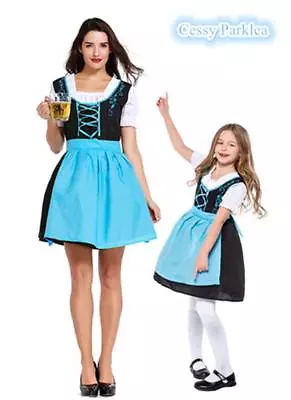 Girls Women Ladies Beer Maid Authentic Blue German Dirndl Oktoberfest Costumes • $19.27