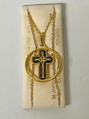 24k Gold Plated DAMAQUINADO Cross & Chain Toledo Spain • £9.99