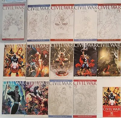 Marvel CIVIL WAR Lot (14) #1-7 X2 Turner Variants + Sketches NM+ #1 CGC & 2 COAs • $599