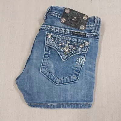 Miss Me Shorts Girls Size 14 Embellished Distressed Denim Flap Pockets  • $15.95