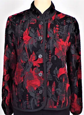 NAPA VALLEY Size PS Red/gray/black Floral Button-front Mao Jacket Poly/rayon DC • $20