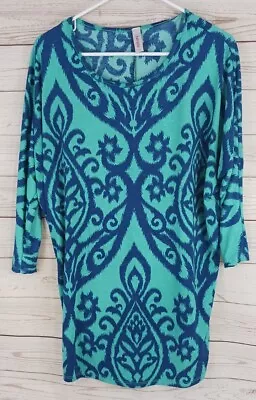 Yahada Top XL Womens Floral Relaxed Teal Green Blue Spandex • $11.99