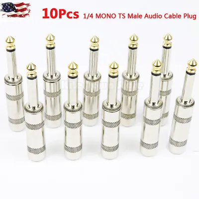 10pcs 1/4  6.35mm TS Mono Metal Male Plug Audio Guitar Cable Connector Plug JACK • $12.34