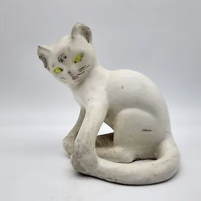 Pottery White Cats Yellow Eyes Heavy Door Stop? Figurine Vintage  • $16