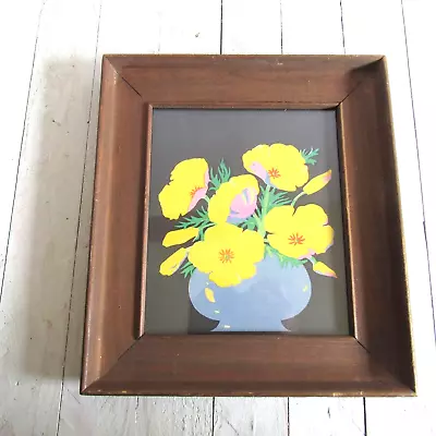 Vintage Wooden Frame Mission Style With Poppy Litho Flowers Subtle Minimalist • $29.99