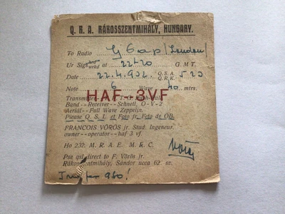 £10 • Buy Radio QSL Hungary 1926 Card Ref 65316