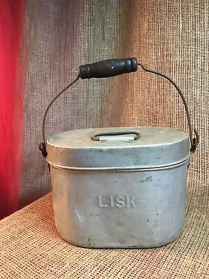 Antique Lisk Metal Railroad/Miner's Oval Lunch Pail W/Inserts Wooden Bale Handle • $55