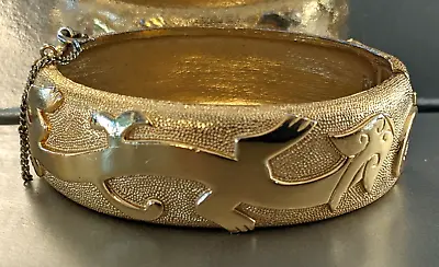 Vintage 1960’S Crown Trifari Gold-tone Finish Ming Asian Dragon Cuff Bracelet • $55