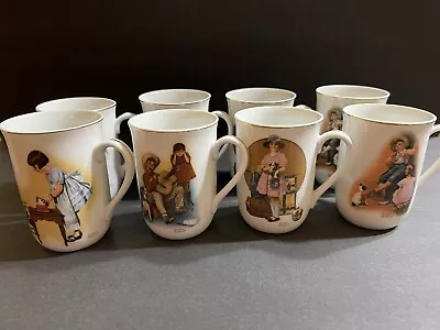 8 Vintage 1981 Norman Rockwell 8oz Coffee Cups Mugs Gold Trim  2 Sets Of 4 • $12.99