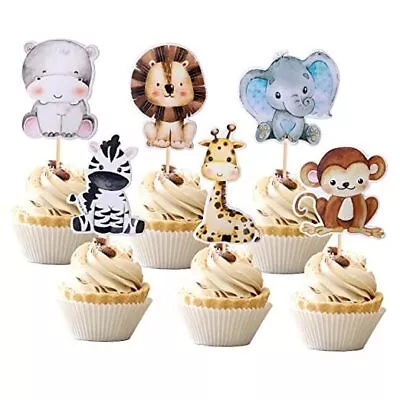 36 PCS Jungle Animals Cupcake Toppers Lion Monkey Zebra Hippo Giraffe Pattern 1 • $14.91
