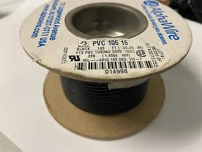 ALPHA  WIRE #15 Black 100 FT Roll PVC Tubing  105C MIL-l-63ID 300v • $24.99