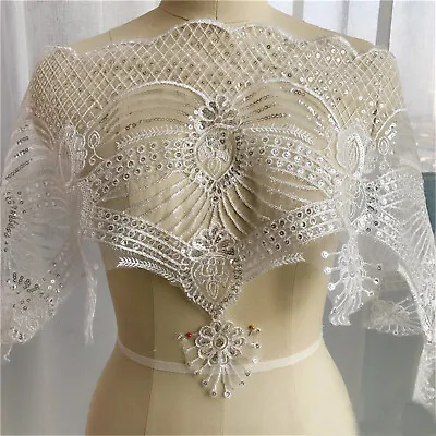£5.99 • Buy Bridal Dress Lace Trim Sequin Embroidered Ribbon Costume Gown Tulle Edging 1 M