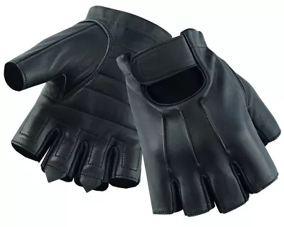 Mens Hardy Deer Skin Fingerless Black Leather Motorcycle Cruising Gloves • $21.95