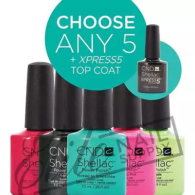 CND SHELLAC - 7.3ml - Any 5 Colours + XPRESS5 Top + FREE Remover Wraps 10ct • $141.95