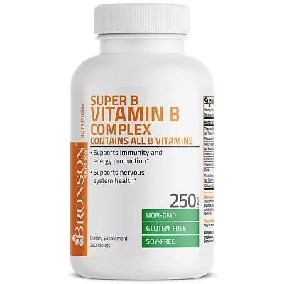 BRONSON SUPER VITAMIN B COMPLEX - 250 Tablets - B1 B2 B3 B6 FolicAcid B12 Biotin • $24.99