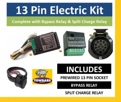 Universal 13 Pin Euro Electric Towbar Wiring Kit With Bypass & Charging Relay • £59.50