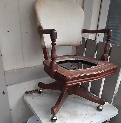 Vintage Colonial Chair Co Chicago Wanut Swivel Office Armchair Need Upholstered  • $599
