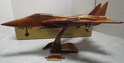 Model Mahogany Wood Military Plane - F-14 Tomcat Supersonic Jet Fighter NIB • $60