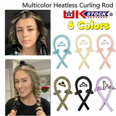Silk Ribbon Hair Curler Heatless Curling Rod Head Band Wave Former + Hair Clip • £6.59
