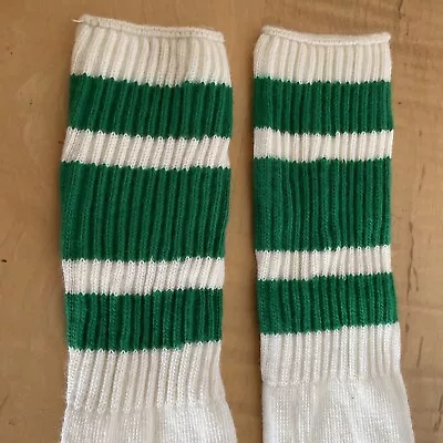 Vintage 1970s 80s Men's Striped Athletic Tube Socks GreenOver Calf Long • $15.99