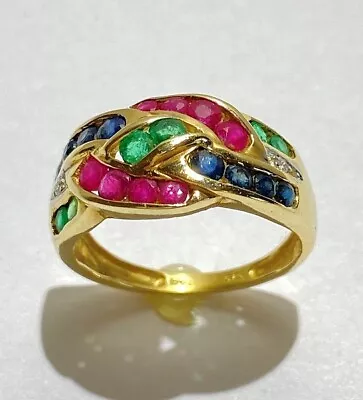 $507.34 • Buy STS 14kt Yellow Gold Diamond Ruby Emerald Sapphire Weaved Ring Size 6. 