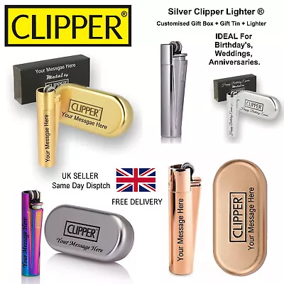 PERSONALISED ENGRAVED METAL CLIPPER LIGHTER Multiple Colours Gold Silver Ranbow • £11.99