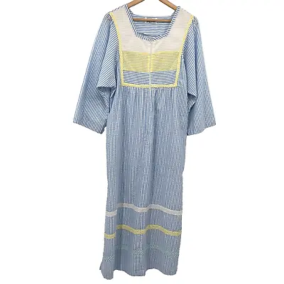 Vintage Saybury House Dress Lounge MuMu Kimono Size M L Seersucker Maxi Pockets • $49.99