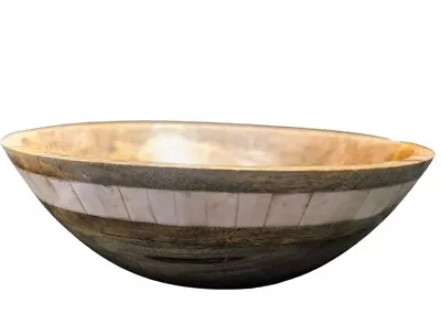 Mango Wood Bowl With Bone Trim Handcrafted India Boho Wood 10” Fruit Bowl • $13.99