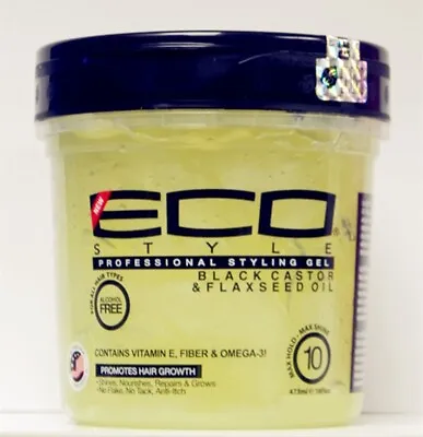 ECO Styly Professional Styling Gel Black Castor & Flaxseed Oil Alcohol Free 16oz • £6.49
