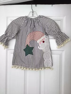 Mud Pie Appliqué Christmas Santa Pom Pom Dress Size 3T • $26