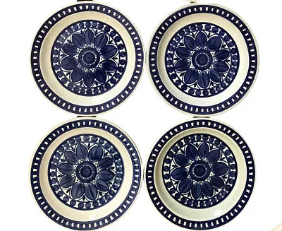 4 Vtg MCM Midwinter Stonehenge Blue Dahlia Dinner Plates Set Of 4 • $44.95