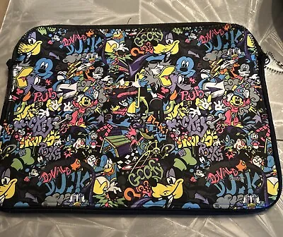 Disney Mickey Mouse Reversible Laptop Computer Sleeve Zip Case Neon & Retro Exce • $8.50