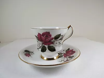 Vintage Royal London Bone China England Tea Cup & Saucer  Red Rose Gold Trim • $15