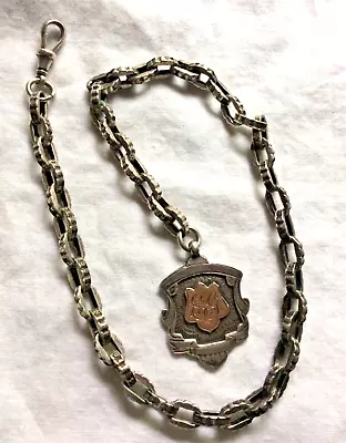 Pocket Watch Chain & Fob Antique Dated 1919 Silver Plated 15  Long • $17.50