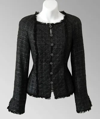 Chanel 05a Tweed Black Crystal Buttons Jacket Fr46 Xl • £1927.56